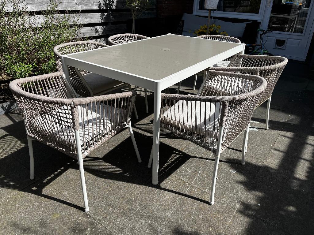 Tuin tafel met 6 stoelen, Tuin en Terras, Tuintafels, Ophalen, Gebruikt, Rechthoekig, Kunststof