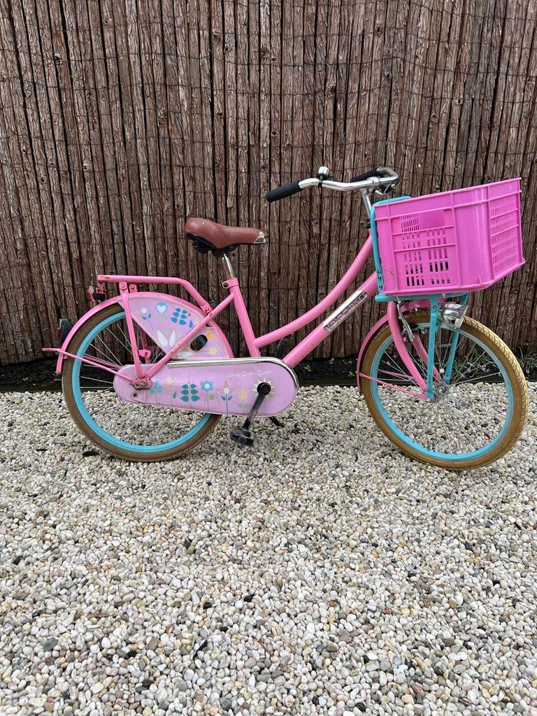 Roze kinderfiets met mandje - Gebruikt, Ophalen, Gebruikt, 22 inch