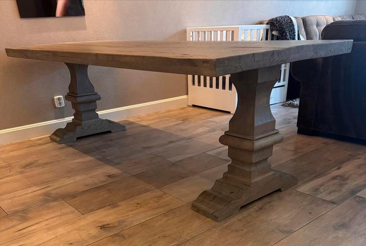 Eetkamertafel + Salontafel van massief rustiek eiken - Grey, Huis en Inrichting, Tafels | Eettafels, Gebruikt, 100 tot 150 cm
