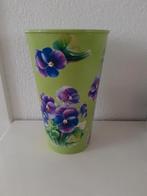 grote aparte groene bloempot / vaas - decoupage - violen, Ophalen, Overige materialen, Rond, Binnen
