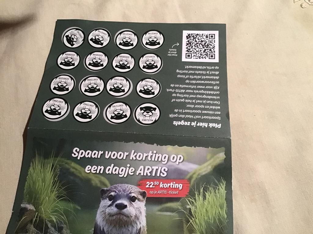 Artis zegels 1 volle spaarkaart, Eén persoon, Kortingskaart