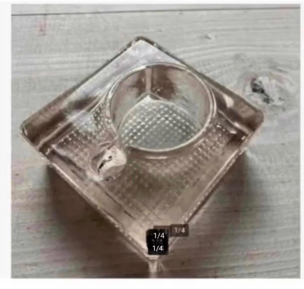 Antieke inktpot houder, glas, 8 x 8 x 3 cm, Ophalen of Verzenden