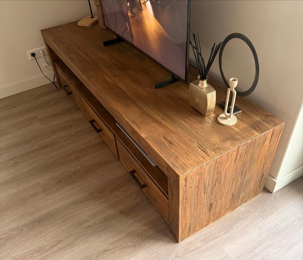 MOET NU WEG!! Robuust Teakhouten TV-meubel met lades, Ophalen, 150 tot 200 cm, Teakhout, Zo goed als nieuw