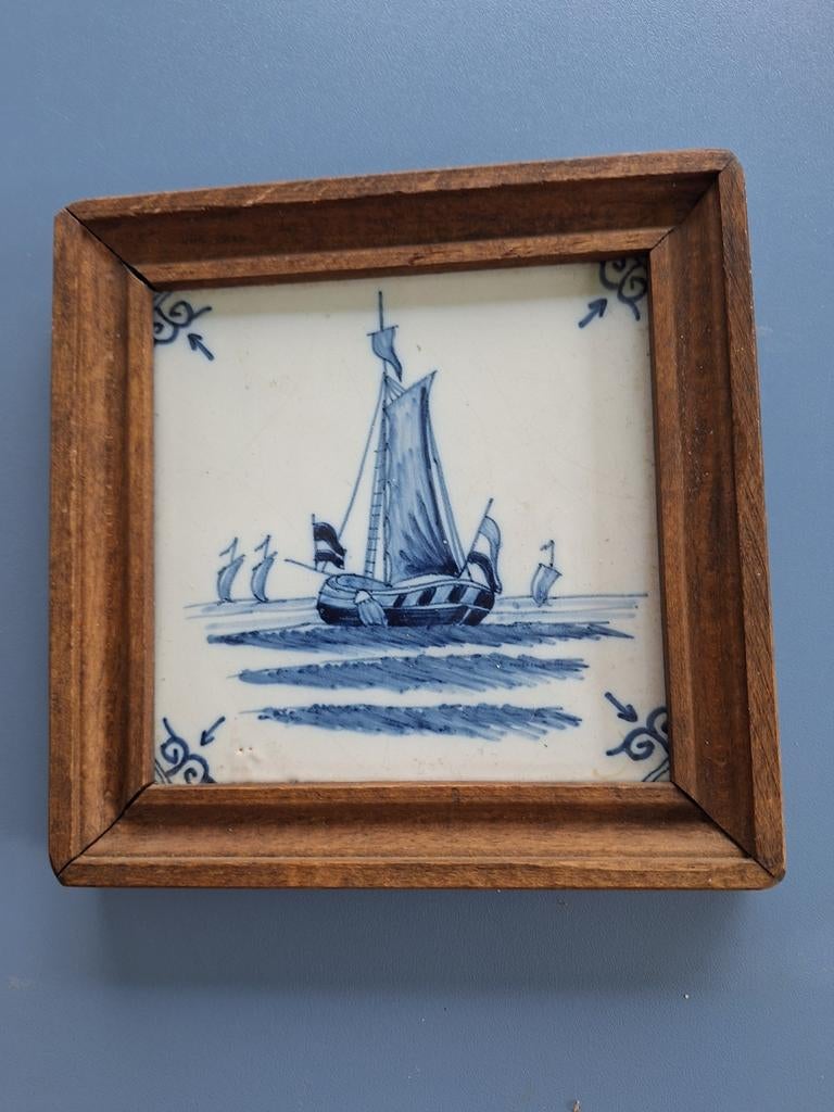 Antieke delftsblauwe tegel met zeilschip, Ophalen of Verzenden