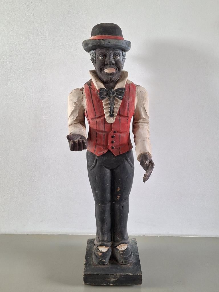antieke houten Blackmoor butler beeld polychroom beschilderd, Verzamelen, Ophalen, Gebruikt, Mens
