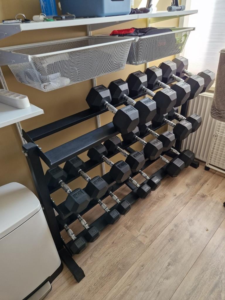 Dumbells met rek, Sport en Fitness, Ophalen, Zo goed als nieuw, Benen, Dumbbell