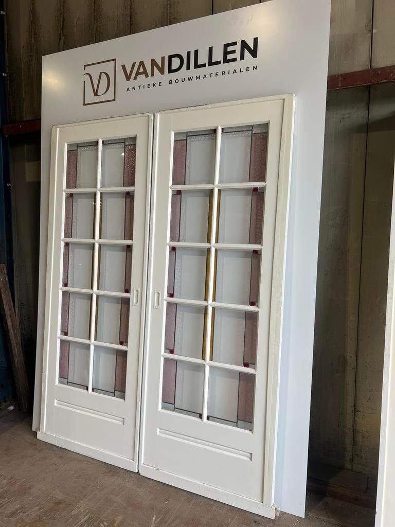 Oude ensuite schuifdeuren glas in lood + roede amsterdams, Doe-het-zelf en Verbouw, Deuren en Horren, 120 cm of meer, Binnendeur