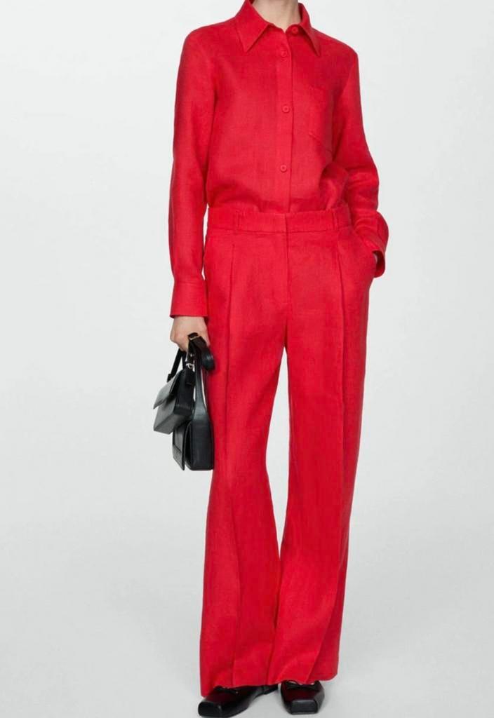 Mango rode linnen pantalon 38, Kleding | Dames, Broeken en Pantalons, Zo goed als nieuw, Maat 38/40 (M), Rood, Lang, Ophalen of Verzenden