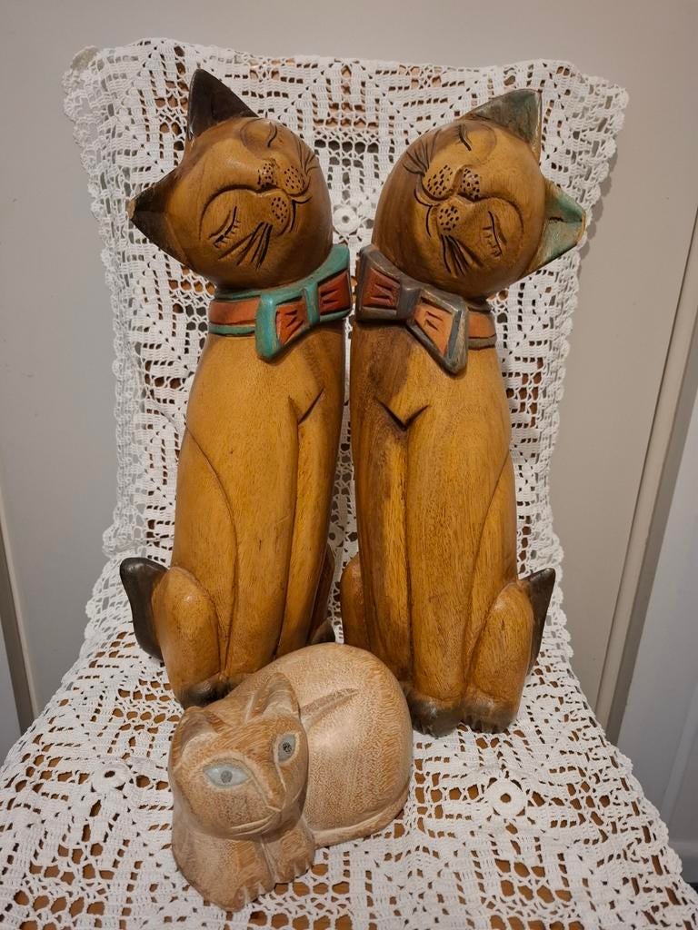 Houten kattenen, Antiek en Kunst, Handgemaakt, Ophalen of Verzenden, Zoogdier, 20 - 50 cm