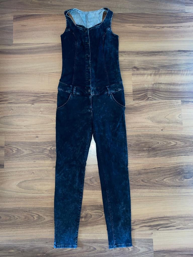 Superleuke LTB mouwloze denim jumpsuit / slim dungaree, Maat 38/40 (M), Zwart, Ophalen of Verzenden, Zo goed als nieuw