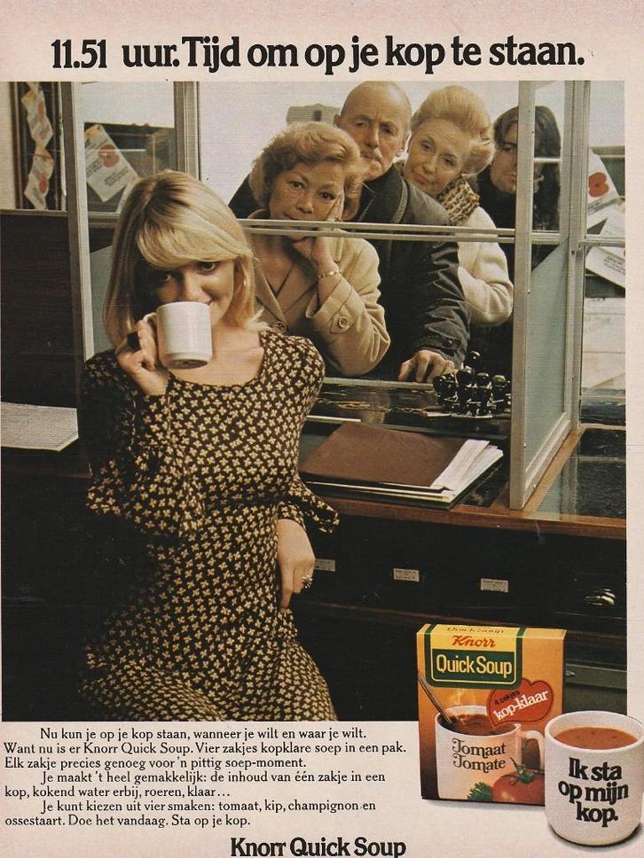 Retro reclame 1974 Knorr soep vrouw postkantoor, Verzamelen, Retro, Overige typen, Verzenden