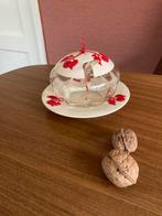 Glazen jam potje met deksel en schaaltje, rood decoratie, Ophalen of Verzenden, Gebruikt