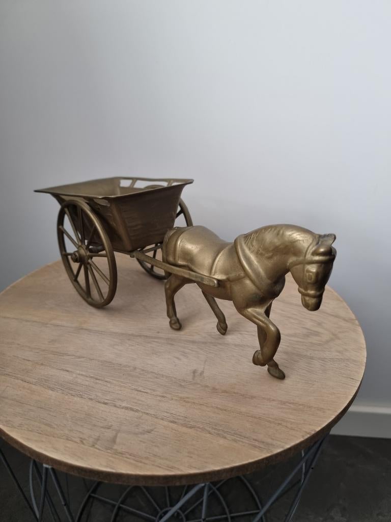 Decoratieve Messing Paard en Kar, Antiek en Kunst, Ophalen of Verzenden