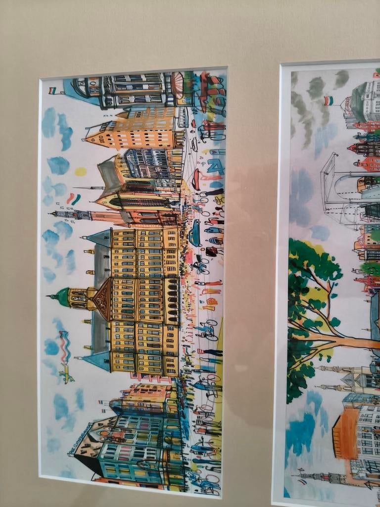 Guus van Eck - Amsterdamse stadsgezichten (3 stuks), Antiek en Kunst, Ophalen of Verzenden