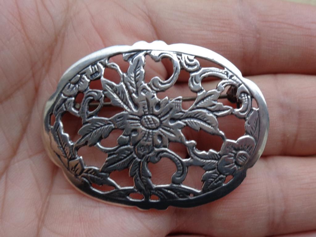 zilveren Biedemeier bloemen broche [010], Verzenden, Zilver, Broche