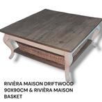 Riviera Maison Driftwood Salontafel 90x90cm met mand, 50 tot 100 cm, Vierkant, Landelijk, Riviera Maison, 50 tot 100 cm