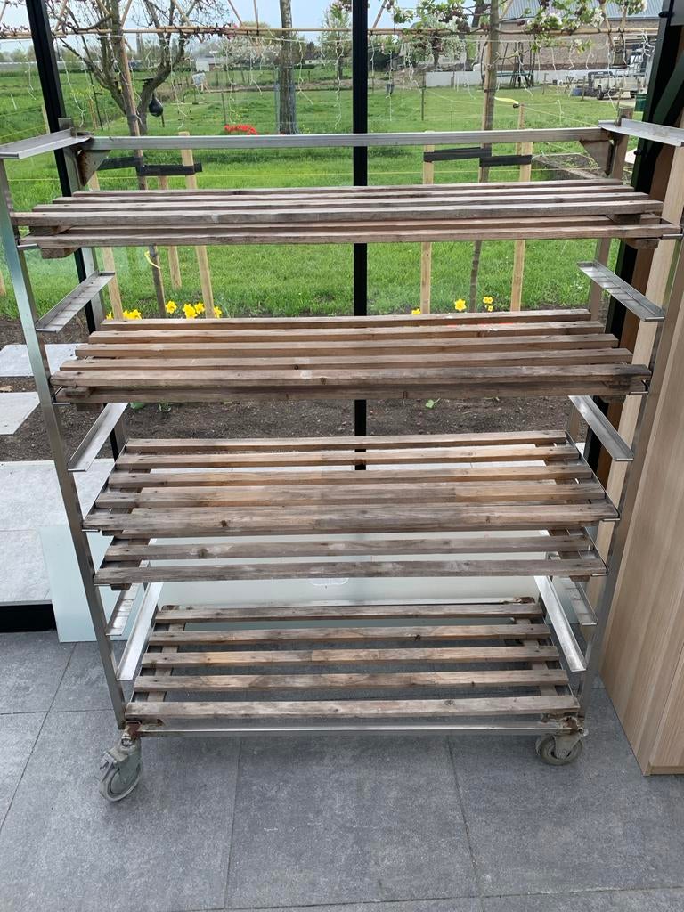 RVS bakkerskar met houten rekken - plantenrek/opbergrek, Ophalen, Gebruikt