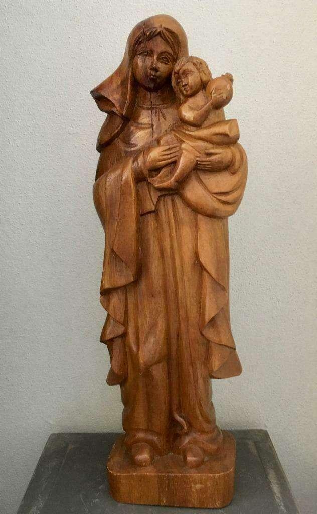 Houten beeld beeld Madonna met kind 46cm, Ophalen of Verzenden, 20 - 50 cm, Beeld, Hout