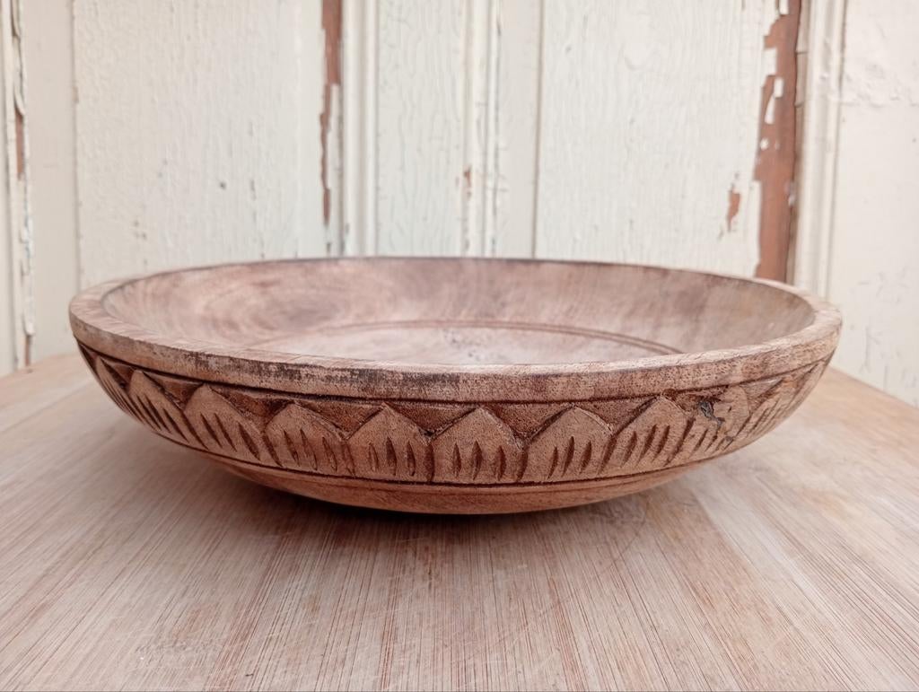 Antieke houten schaal met bewerkte rand, Antiek en Kunst, Ophalen of Verzenden