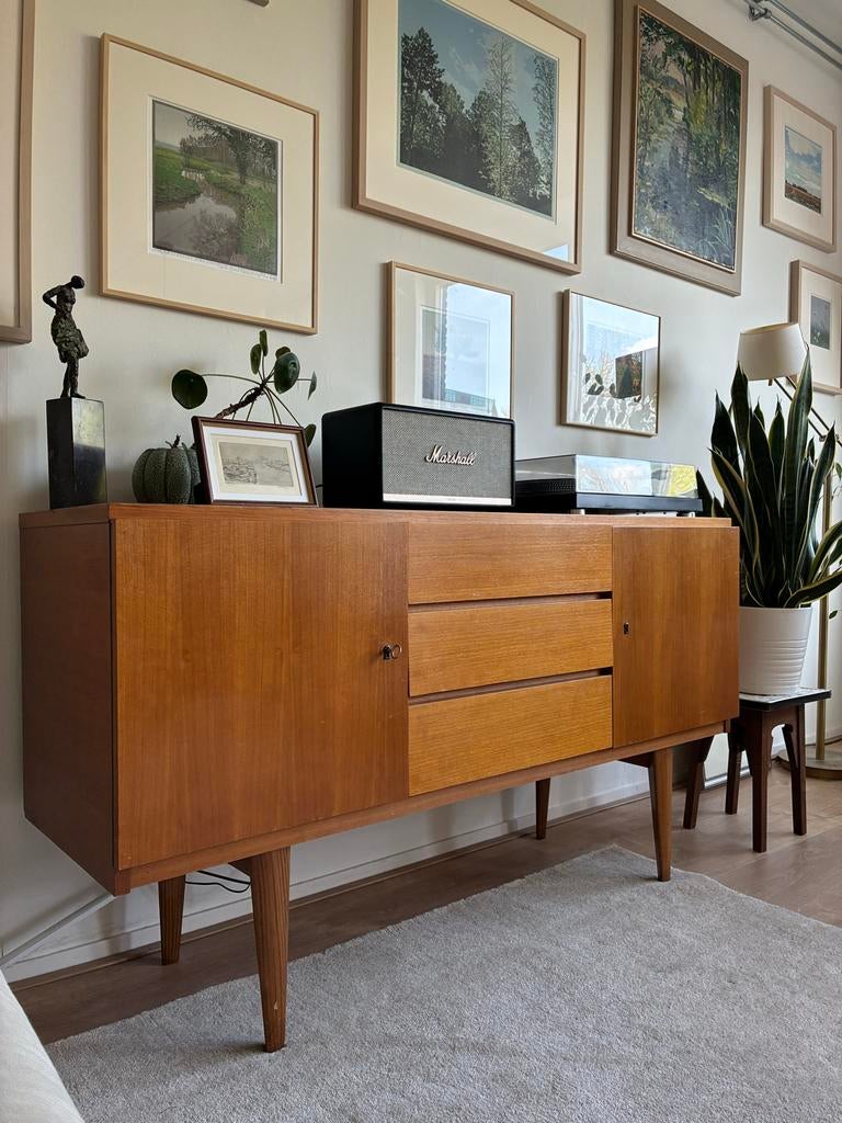 Vintage '70s Dressoir / Platenkast, Ophalen, Gebruikt, 100 tot 150 cm, Met lade(s)