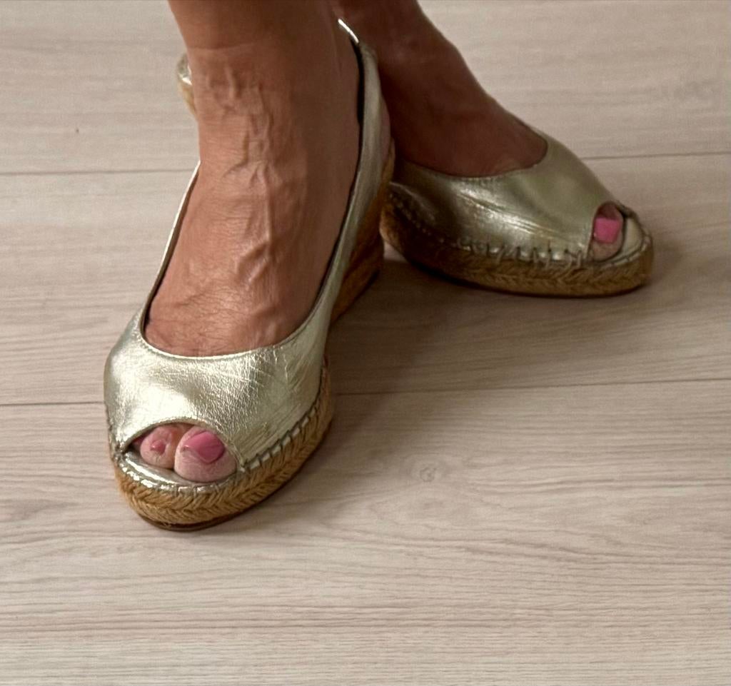 Fred de la Bretoniere sleehak schoenen zilver maat 38, Ophalen of Verzenden, Gedragen, Overige kleuren, Sandalen of Muiltjes