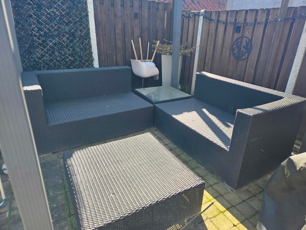 Wicker loungeset, Tuin en Terras, Tuinsets en Loungesets, Gebruikt, Wicker, Bijzettafel, Hocker, Ophalen of Verzenden