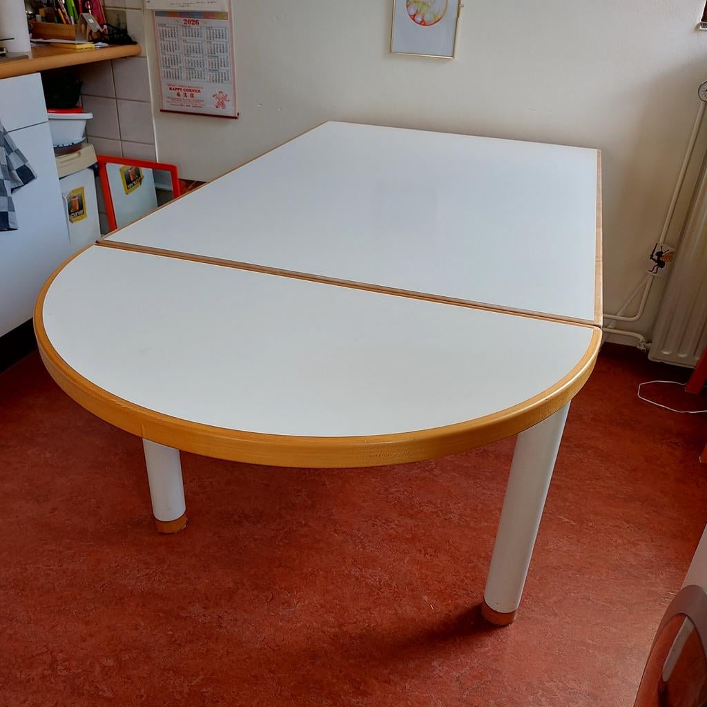 Vintage inklapbare tafel en 2 houten stoelen te koop, Ophalen, Gebruikt, 65 cm of meer, 70 cm of meer
