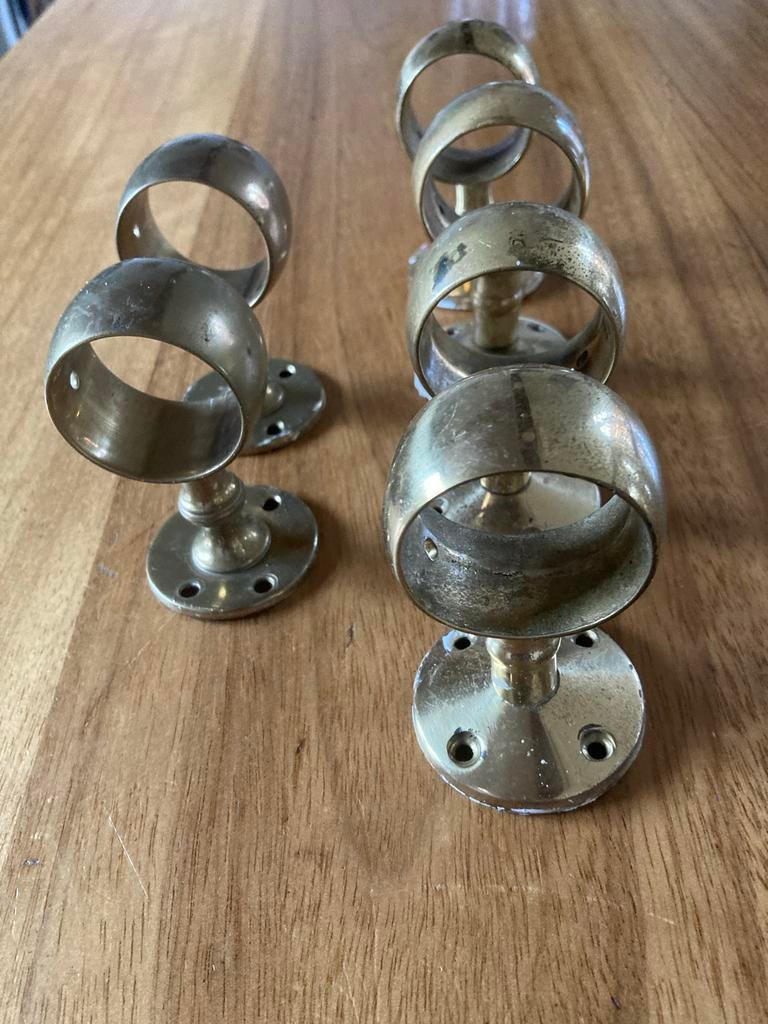 6 Messing/Koperen Leuninghouders - Ø40mm, H90mm, Ophalen, Gebruikt