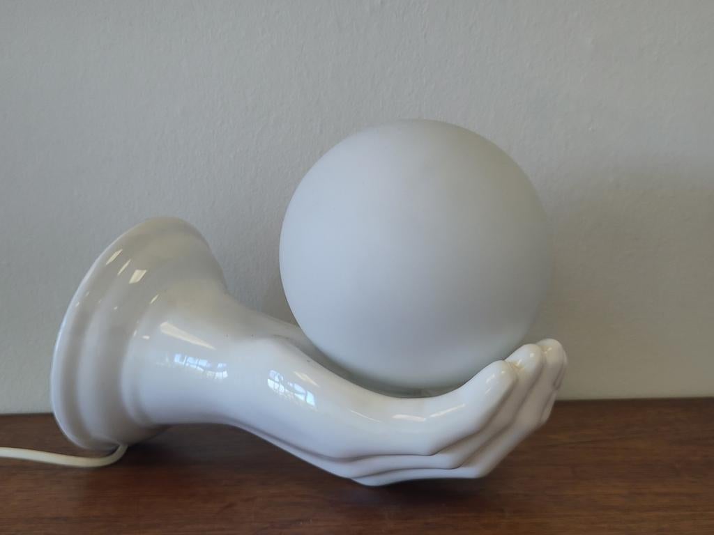 Vintage bollamp keramiek wandlamp hand glazen bol globe, Ophalen, Gebruikt, ., Minder dan 50 cm