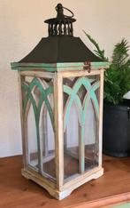 Grote houten lantaarn windlicht ibiza beach turquoise wit, Overige kleuren, 50 tot 75 cm, Ophalen of Verzenden, Zo goed als nieuw