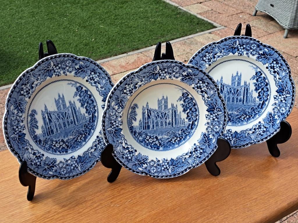 Set van 3 antieke Woods & Sons Burslem borden met standaards, Antiek en Kunst, Ophalen of Verzenden