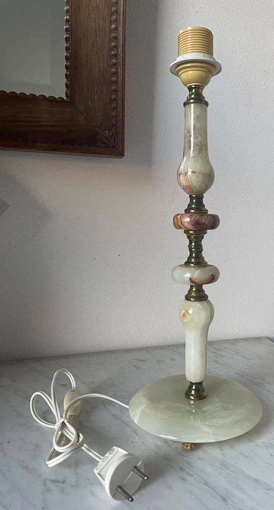 Vintage lampenvoet, zacht groen onyx, leeuwenpootjes, Overige materialen, Gebruikt, Verzenden, Hollywood Regency