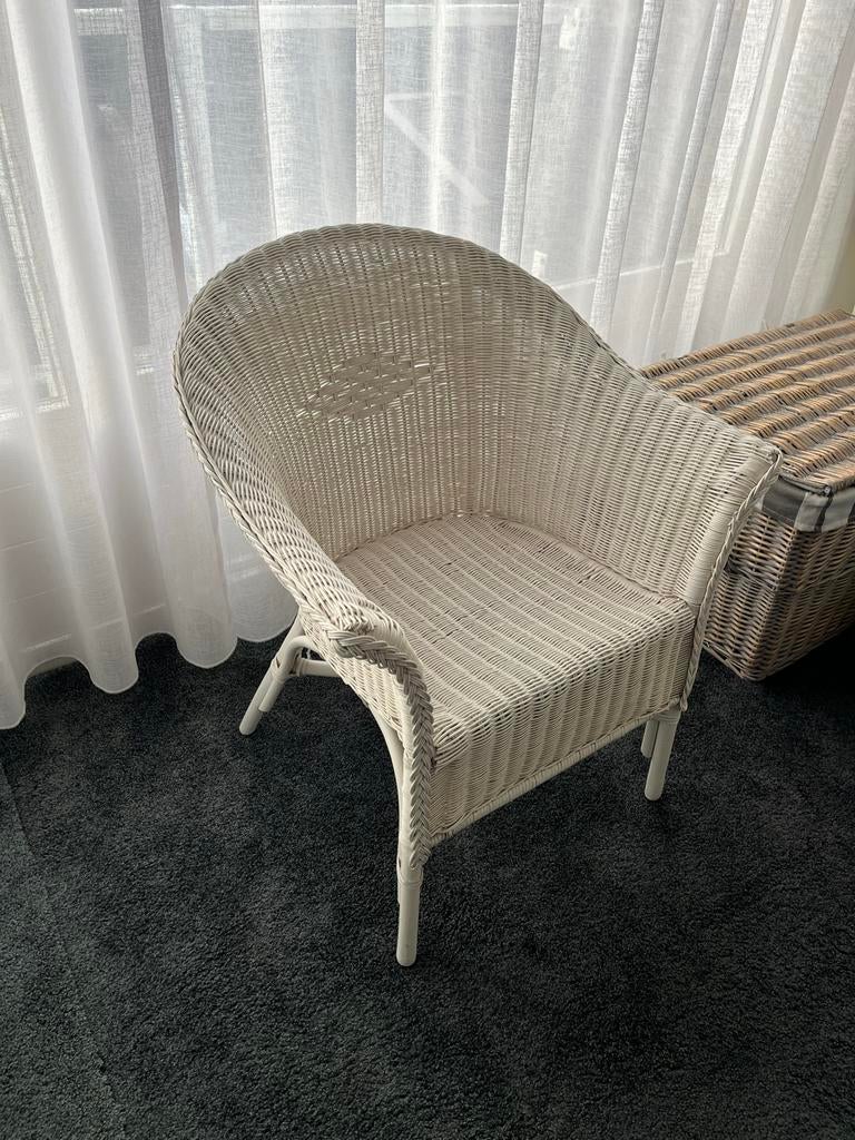 Witte Lloyd Loom rieten stoel - Zo goed als nieuw, Ophalen, Wit, Riet of Rotan, Zo goed als nieuw