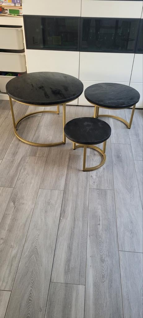 Industriële salontafel van 3 set met mango houtenblad, Huis en Inrichting, Tafels | Salontafels, Ophalen, Rond, 50 tot 100 cm