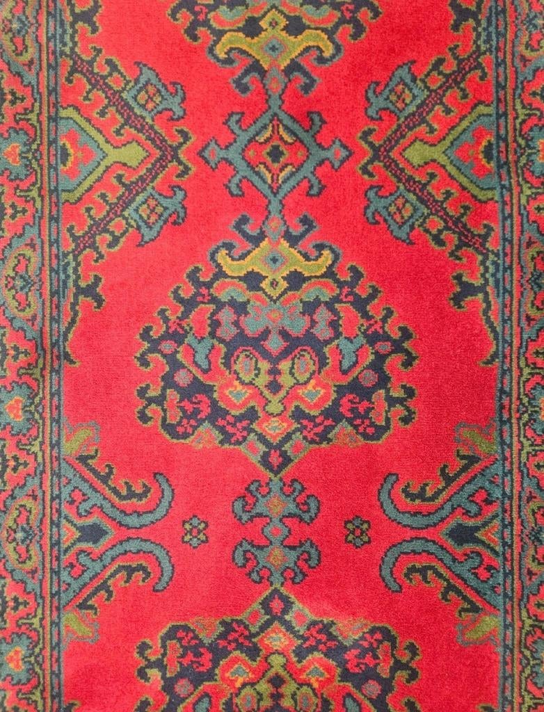 Vintage oosters wol Kazak vloerkleed loper rood 73x195cm, Groen, Zo goed als nieuw, Onbekend, Rechthoekig