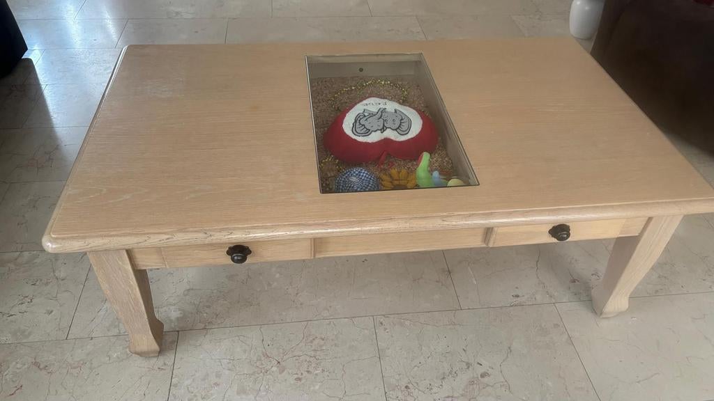 Eiken Salontafel Vintage Klassiek-Landelijke Stijl, Huis en Inrichting, Tafels | Salontafels, Ophalen, Glas, Gebruikt, 100 tot 150 cm