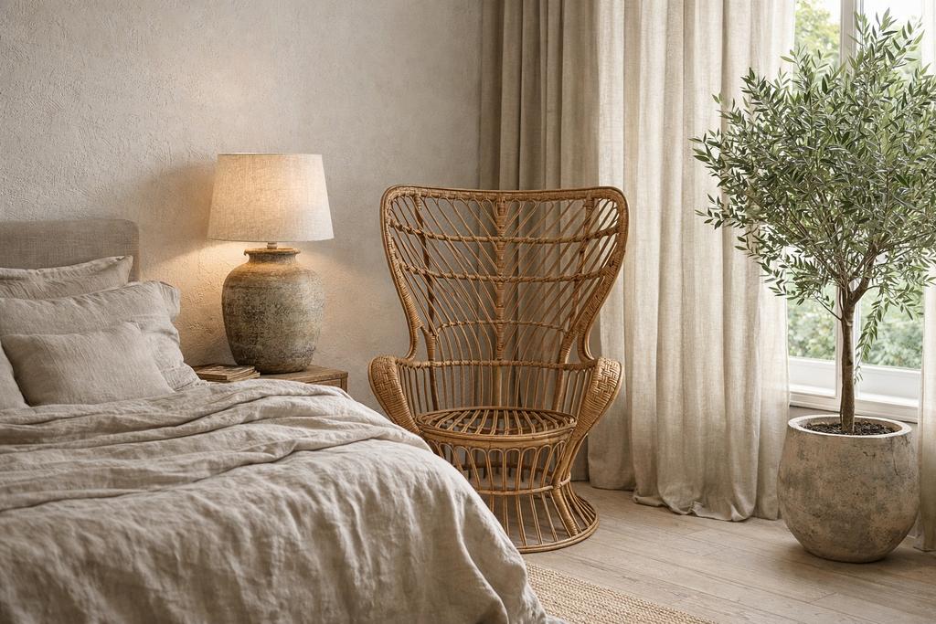 Bamboe stoel loungestoel rotan riet boho fauteuil groot, Ophalen, Bruin, Zo goed als nieuw, Nvt