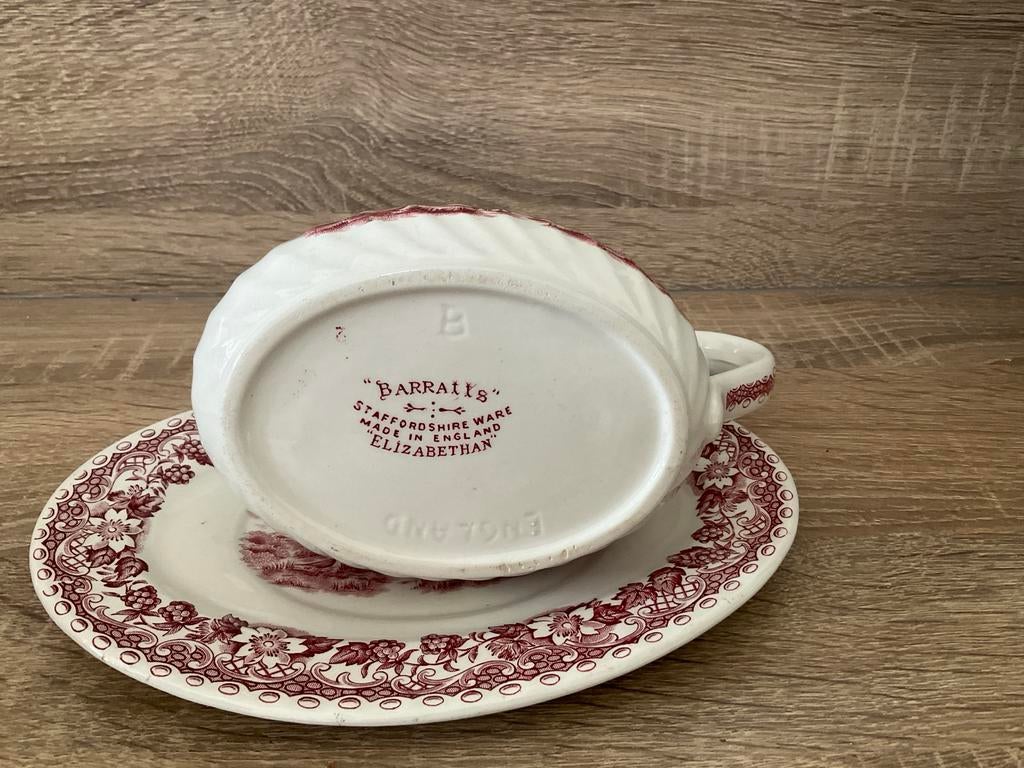 Antieke Barratts Staffordshire Ware Saus juskom met schotel, Antiek en Kunst, Ophalen of Verzenden