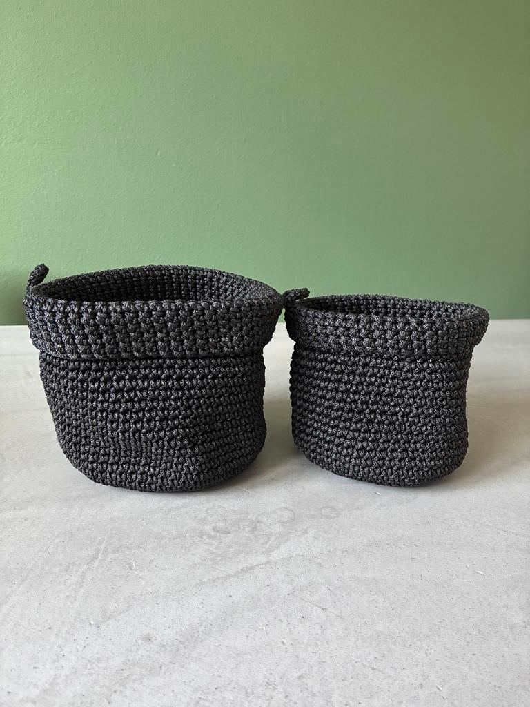 Gehaakte mandjes - set van 2 - bloempot of opberger, Overige materialen, Rond, Binnen, Ophalen of Verzenden