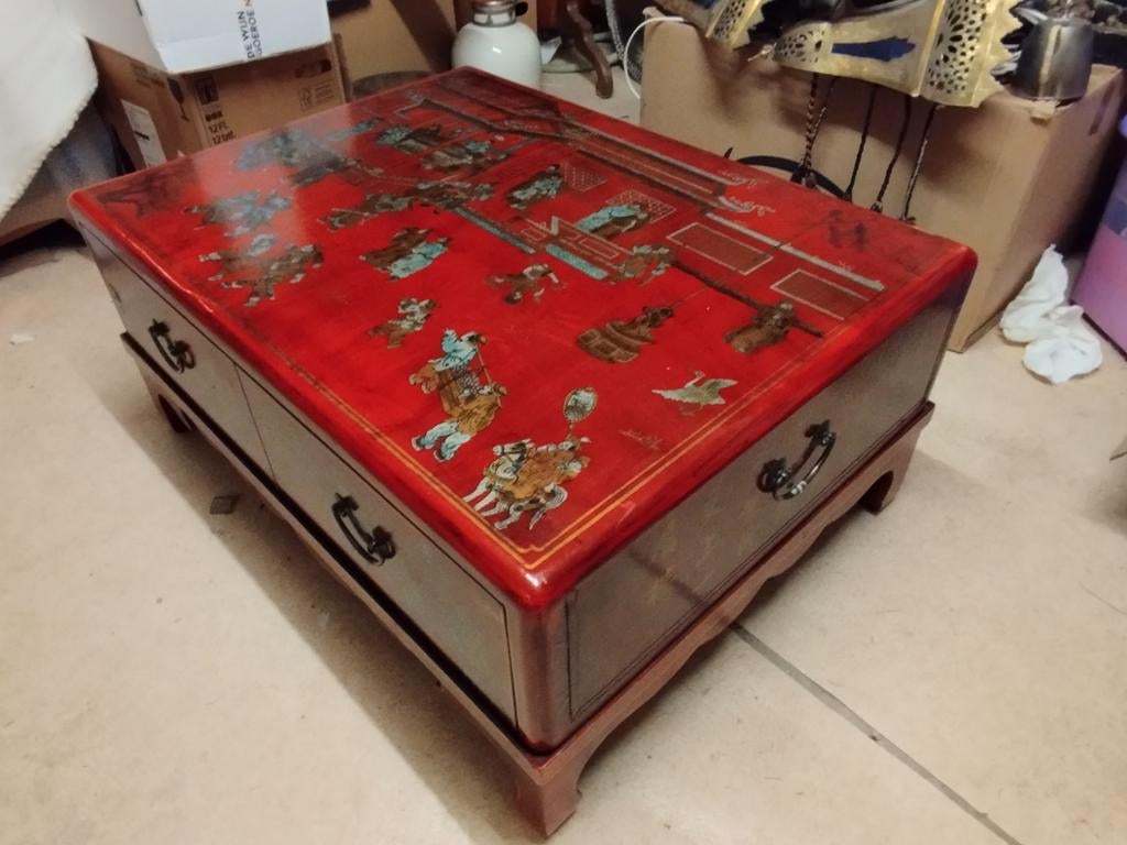 Handbeschilderd Chinees Salon tafel, 100 tot 150 cm, Minder dan 50 cm, Rechthoekig, 50 tot 100 cm