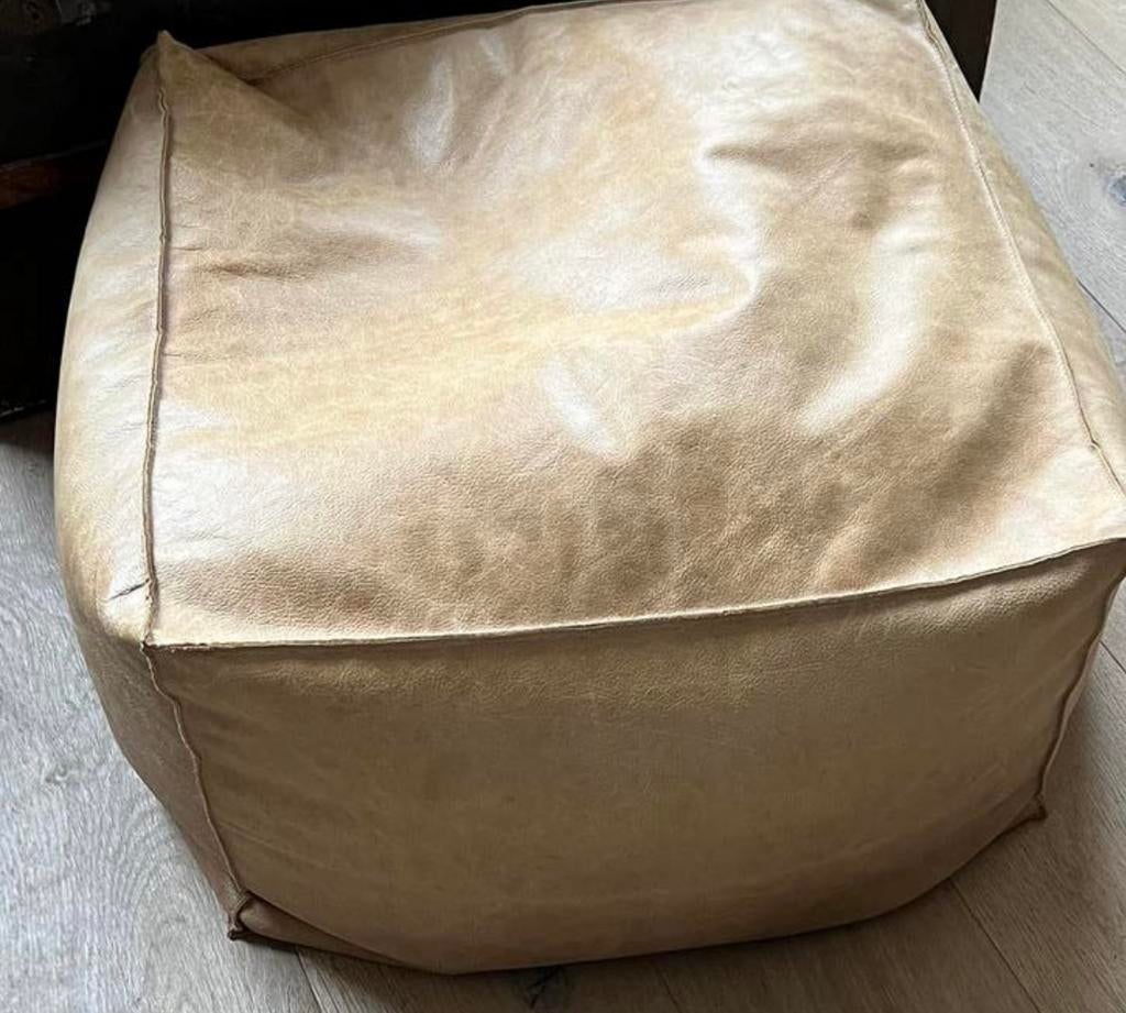 Yaya Home leren poef 59 x 59 x h40 cm, Ophalen, Zo goed als nieuw, Vierkant, 50 tot 75 cm