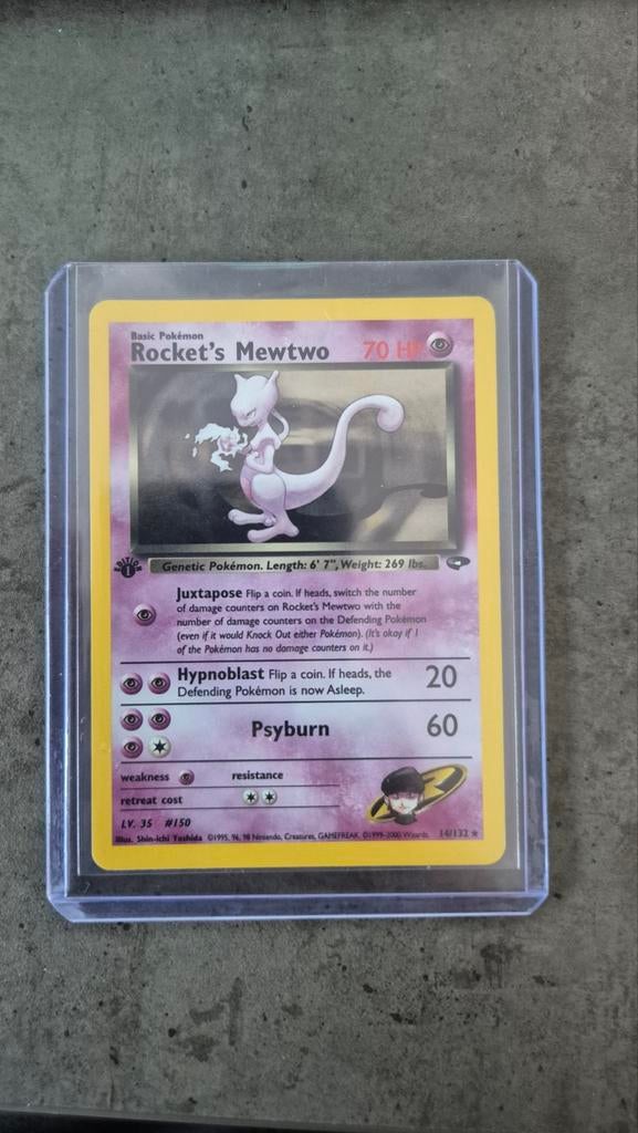 Rockets Mewtwo 1st Edition Gym Gd/exc, Ophalen of Verzenden, Zo goed als nieuw