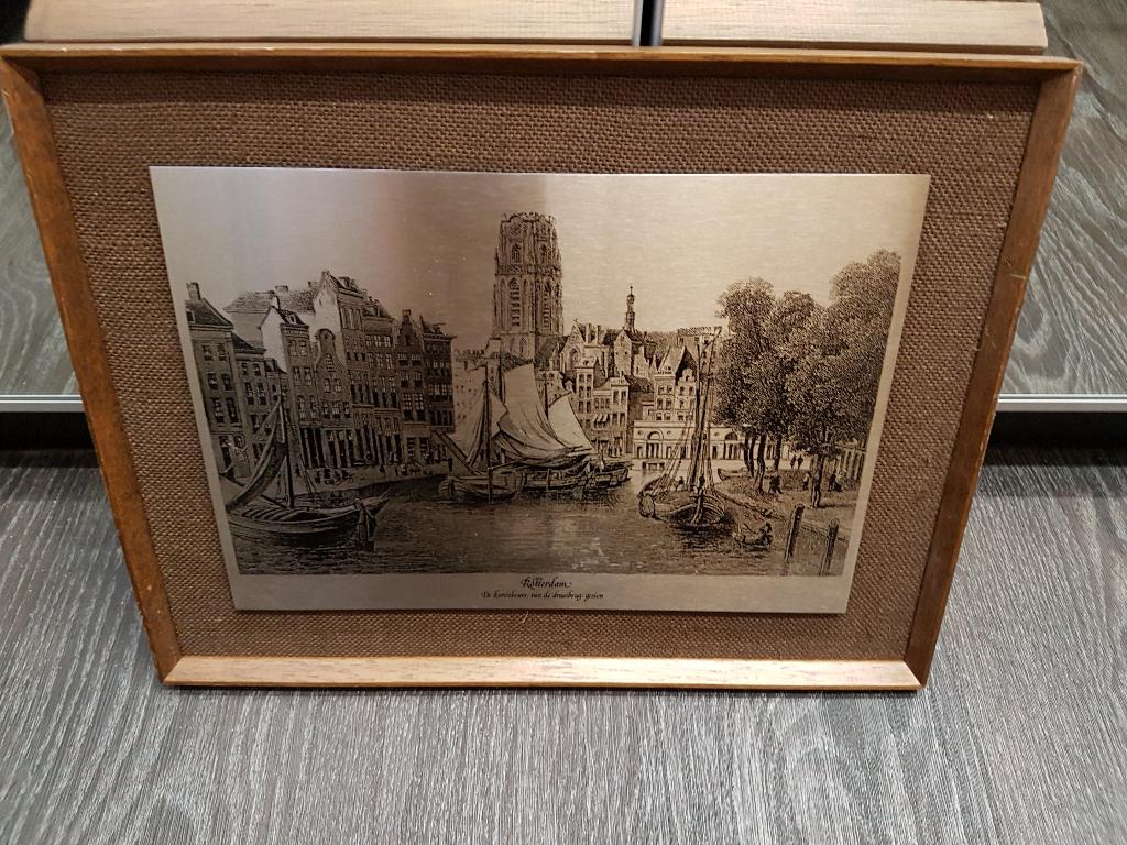 Gravure - Rotterdam De Korenbeurs, vanaf de draaibrug gezien, Antiek en Kunst, Ophalen of Verzenden, Gravure