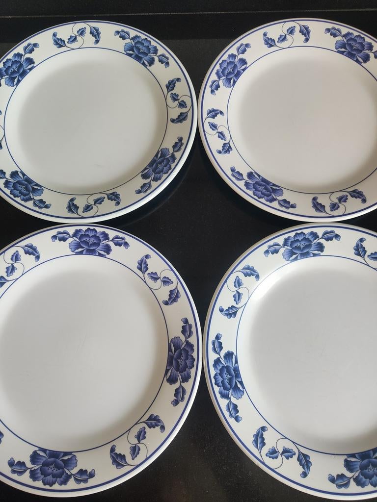 4 camping melamine borden delfst blauw motief   23 cm, Ophalen of Verzenden