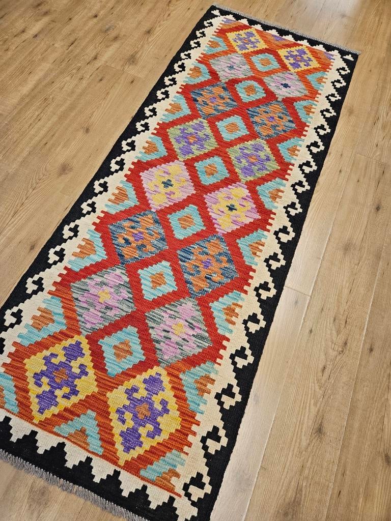 Handgeweven oosterse wollen kelim loper 210x79, Info@SlatsAntiek.nl, Vof Slats Antiek, Rechthoekig, Herenstraat 31 leiden