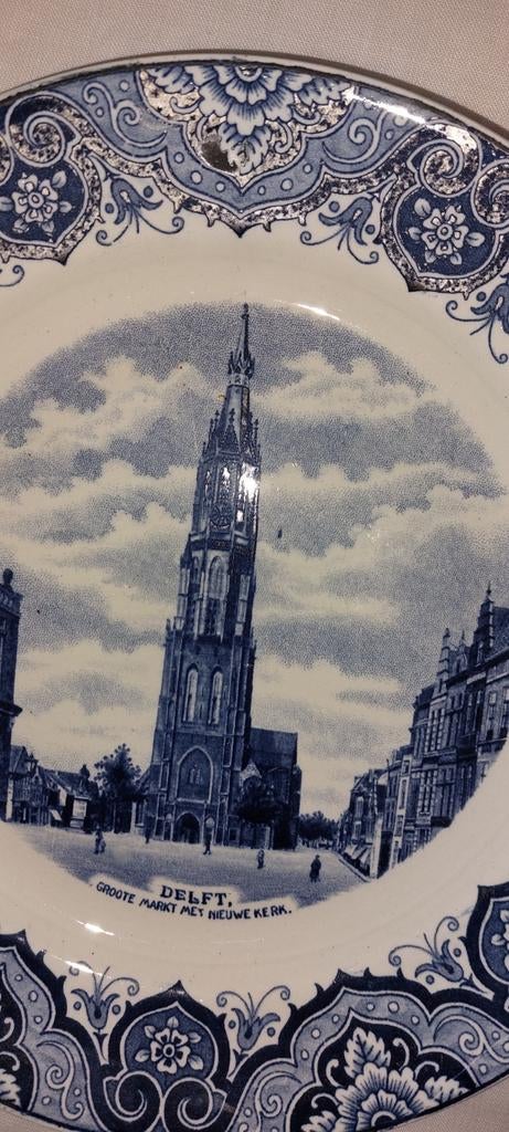 Oud bord van de grote markt Delft in Defts blauw, Antiek en Kunst, Ophalen
