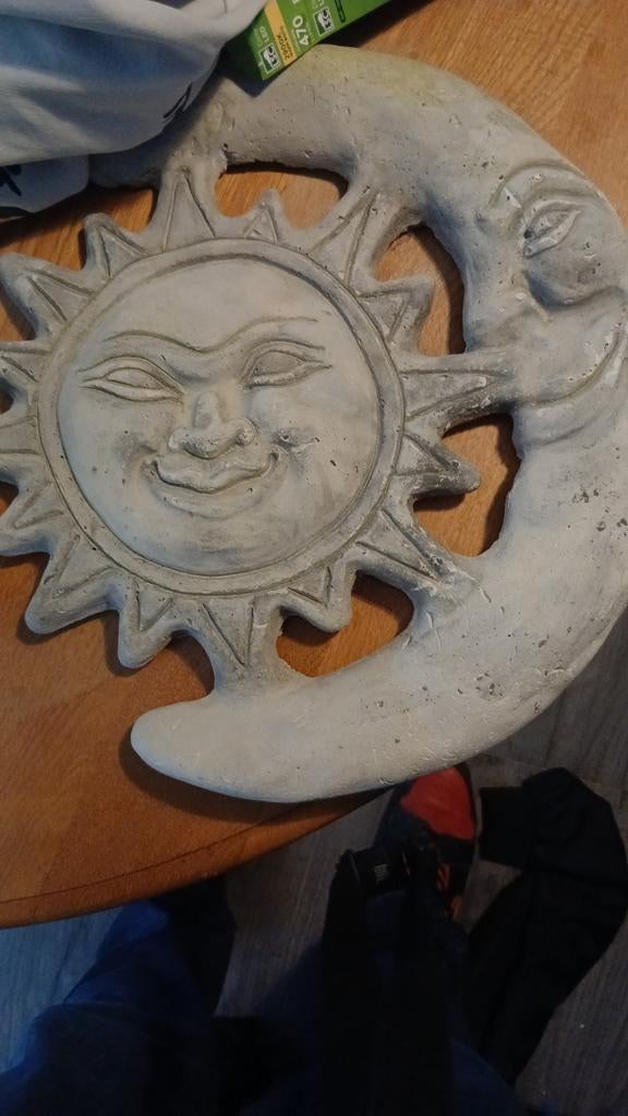 Zon en Maan Wanddecoratie - Steen/Keramiek, Ophalen, Gebruikt, Overige stijlen, Grijs