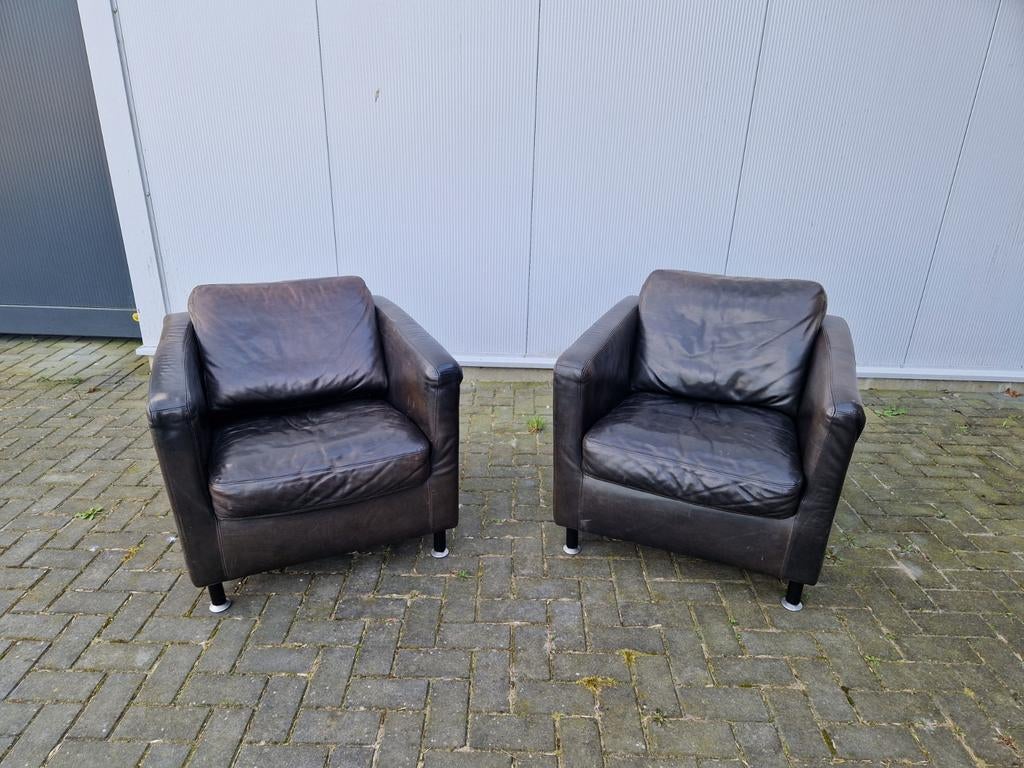 Twee zwarte leren fauteuils van Montel, Ophalen, Zwart, Leer, Twee