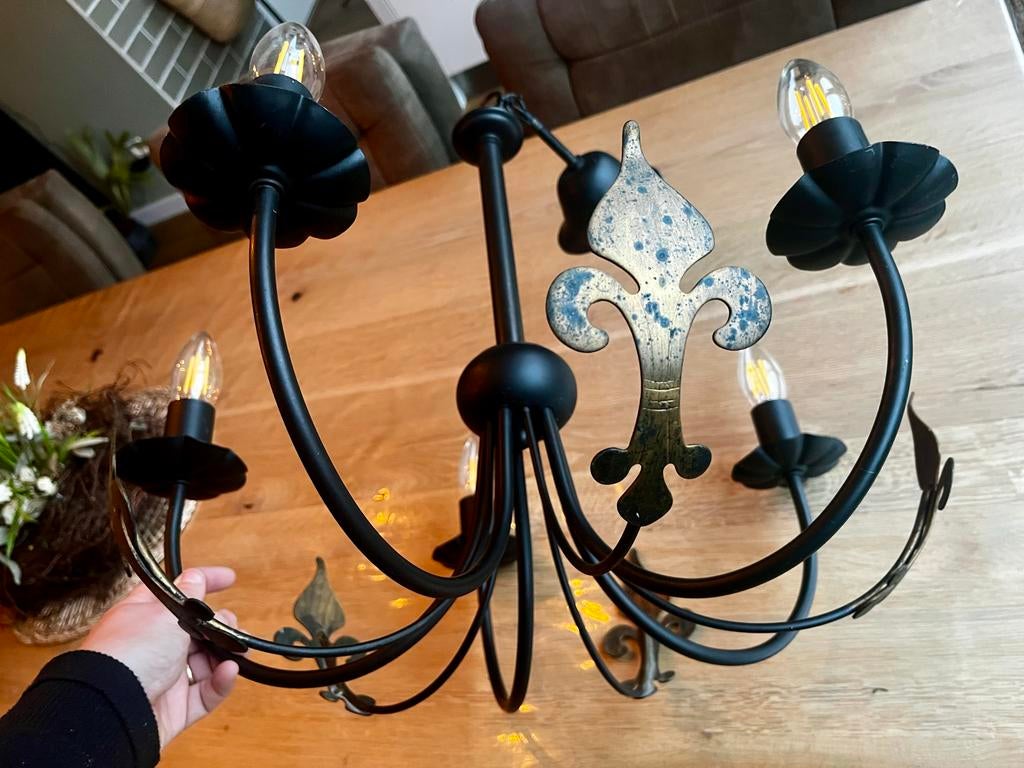 Klassieke Franse Lelie Kroonluchter met 5 Dimbare Lampen, Ophalen, Gebruikt, Metaal