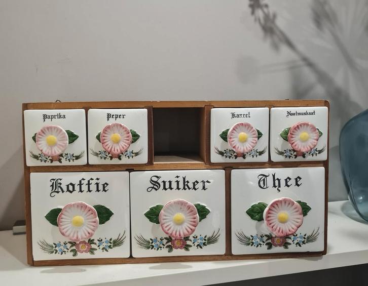 Antiek houten/porseleinen kruidenkastje, Antiek en Kunst, Antiek | Keukenbenodigdheden, Ophalen